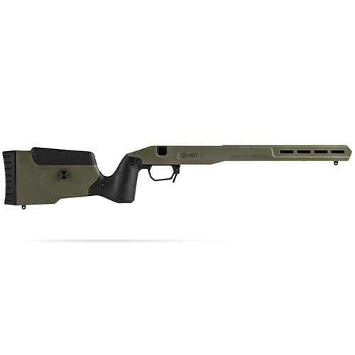 Steigere die Präzision deines Gewehrs mit dem MDT Field Stock: komfortabler Polymer-Schaft, V-Block Bedding und M-LOK für individuelle Zubehöranpassungen.